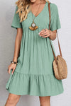 Full Size Ruched V-Neck Short Sleeve Dress Casual Dresses - Tophatter Daily Deals