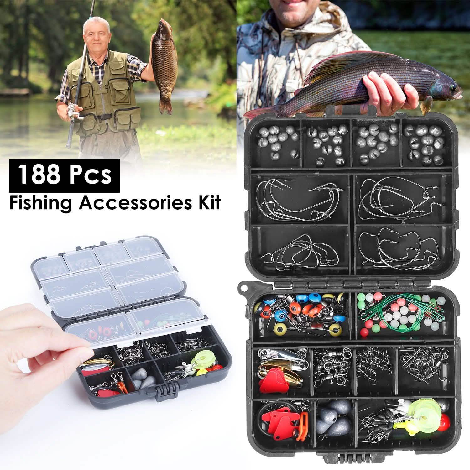 188-Pieces: Portable Fishing Accessory Kit with Tackle Box Outdoor Recreation - Tophatter Daily Deals