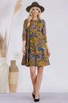 Celeste Full Size Paisley Print Round Neck Dress with Pockets Olive Paisley Casual Dresses - Tophatter Daily Deals