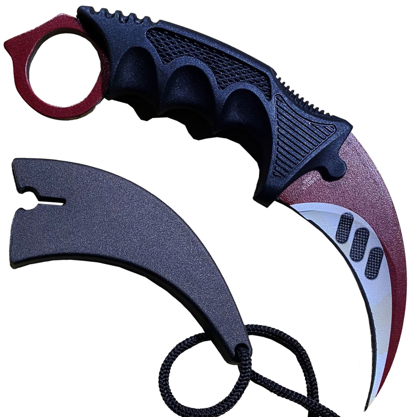 7.6" Red Autotronic Military Combat Tactical CSGO Karambit Neck Knife w Sheath - TOPHATTER'S ARMORY DEALS Collectible Weapons - Tophatter Daily Deals