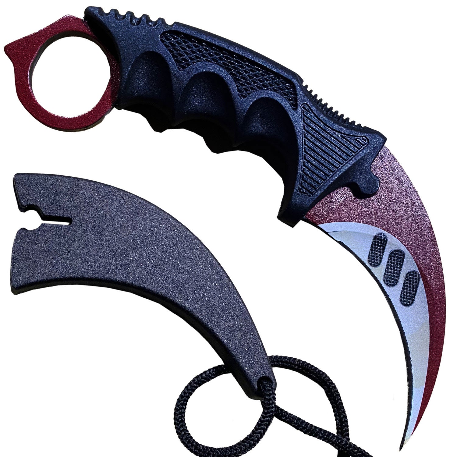 7.6" Red Autotronic Military Combat Tactical CSGO Karambit Neck Knife w Sheath - TOPHATTER'S ARMORY DEALS Collectible Weapons - Tophatter Daily Deals
