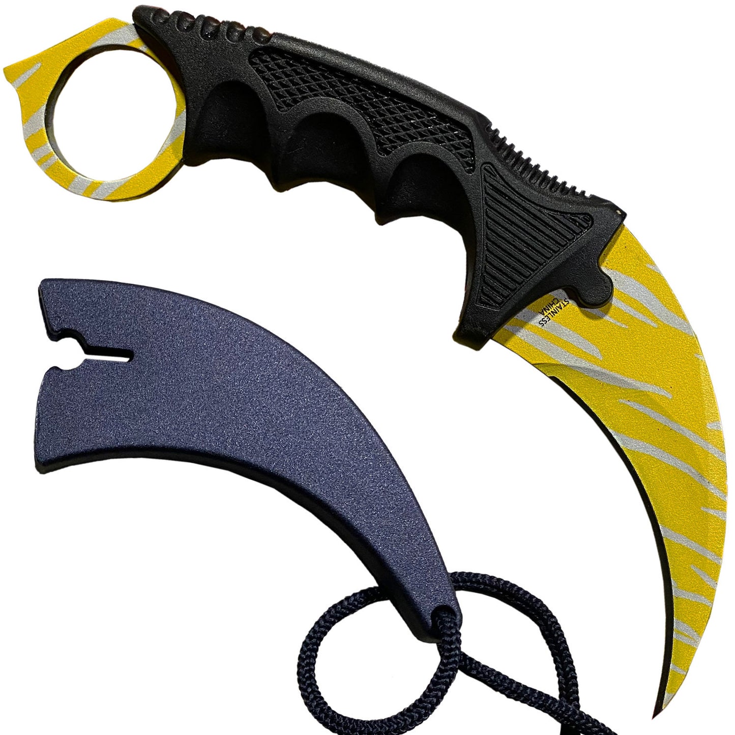 7.6" Tiger Tooth Military Combat Tactical CSGO Karambit Neck Knife w Sheath - TOPHATTER'S ARMORY DEALS Collectible Weapons - Tophatter Daily Deals