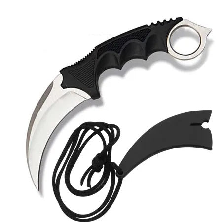 7.6" Silver Military Combat Tactical CSGO Karambit Neck Knife w Sheath - TOPHATTER'S ARMORY DEALS Collectible Weapons - Tophatter Daily Deals