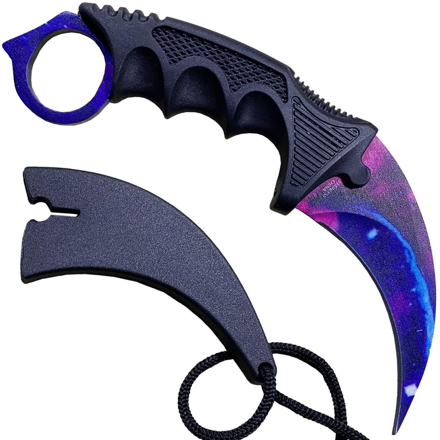 7.6" Black Galaxy Military Combat Tactical CSGO Karambit Neck Knife w Sheath - TOPHATTER'S ARMORY DEALS Collectible Weapons - Tophatter Daily Deals