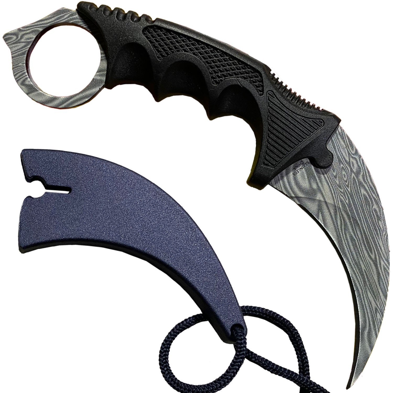 7.6" Damascus Pattern Combat Tactical CSGO Karambit Neck Knife w Sheath - TOPHATTER'S ARMORY DEALS Collectible Weapons - Tophatter Daily Deals