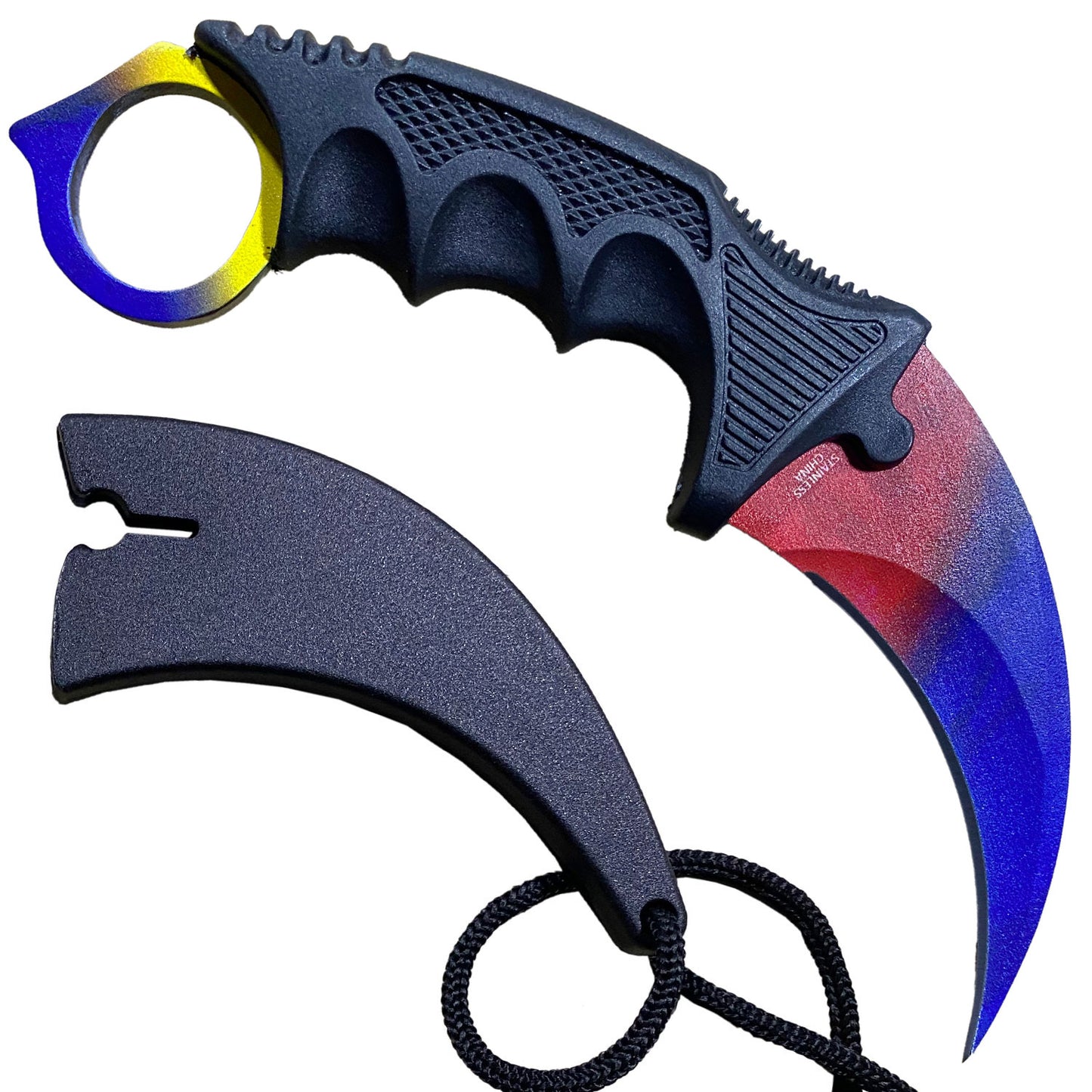 7.6" Ice & Fire Combat Tactical CSGO Karambit Neck Knife w Sheath - TOPHATTER'S ARMORY DEALS Collectible Weapons - Tophatter Daily Deals