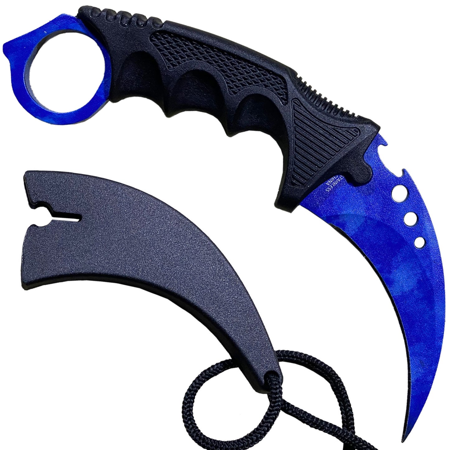 7.6" Blue Sapphire Combat Tactical CSGO Karambit Neck Knife w Sheath - TOPHATTER'S ARMORY DEALS Collectible Weapons - Tophatter Daily Deals