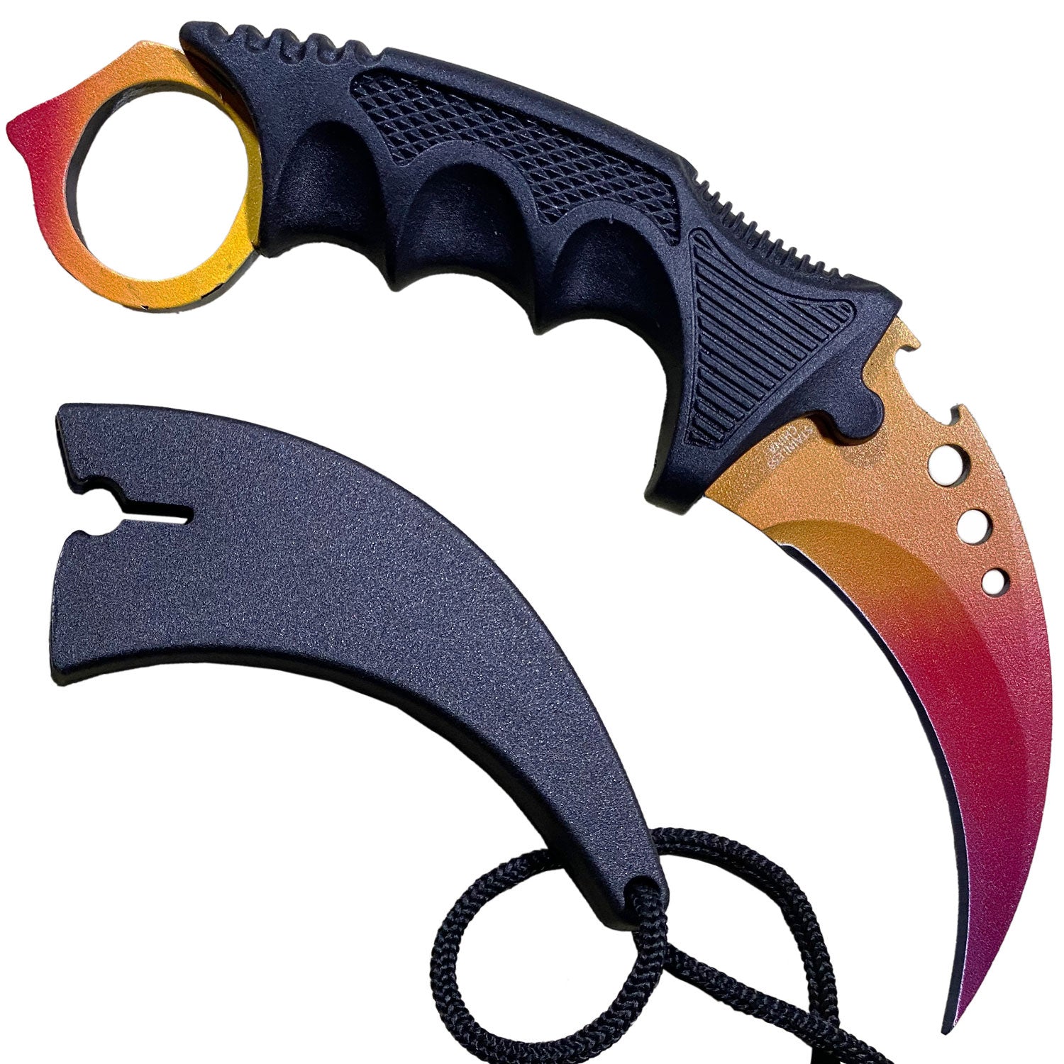 7.6" Yellow Blood Combat Tactical CSGO Karambit Neck Knife w Sheath - TOPHATTER'S ARMORY DEALS Collectible Weapons - Tophatter Daily Deals