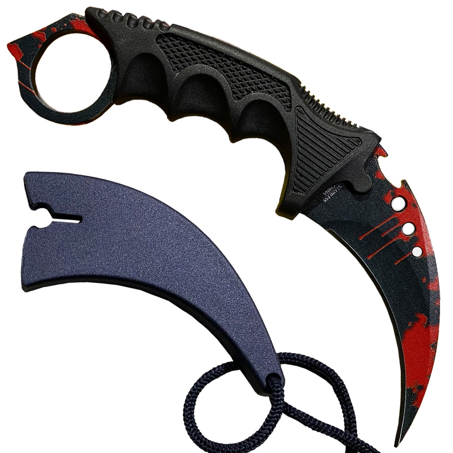 7.6" Red Blooded Combat Tactical CSGO Karambit Neck Knife w Sheath - TOPHATTER'S ARMORY DEALS Collectible Weapons - Tophatter Daily Deals