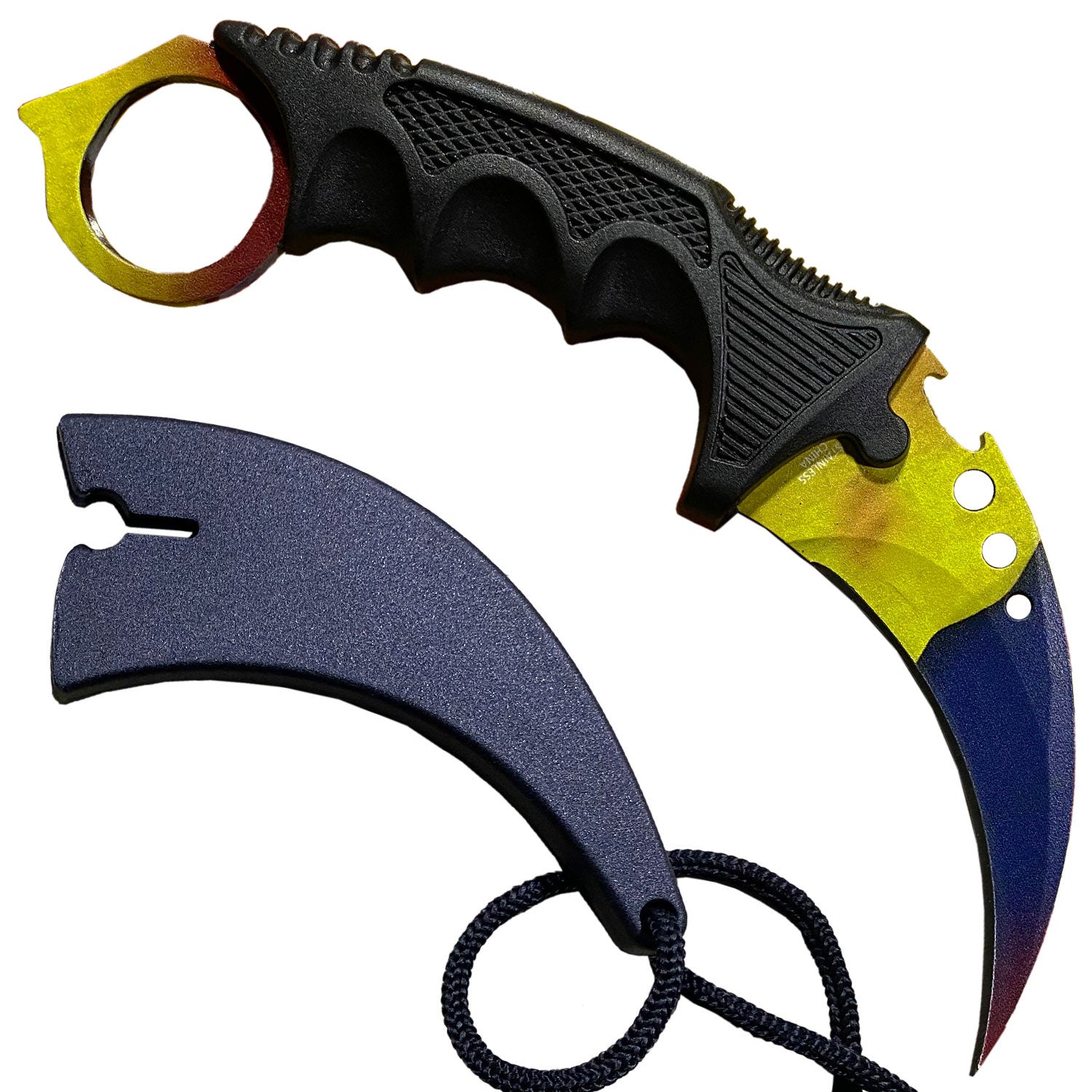 7.6" Marble Fade Combat Tactical CSGO Karambit Neck Knife w Sheath - TOPHATTER'S ARMORY DEALS Collectible Weapons - Tophatter Daily Deals