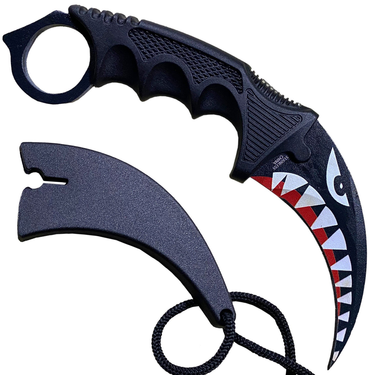 7.6" Shark Military Combat Tactical CSGO Karambit Neck Knife w Sheath - TOPHATTER'S ARMORY DEALS Collectible Weapons - Tophatter Daily Deals