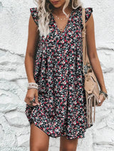 Printed V-Neck Cap Sleeve Mini Dress Casual Dresses - Tophatter Daily Deals