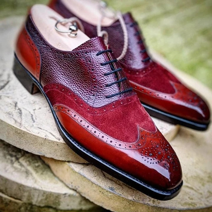 British style carved lace Goodyear breathable high-end men's shoes Red 0 - Tophatter Daily Deals