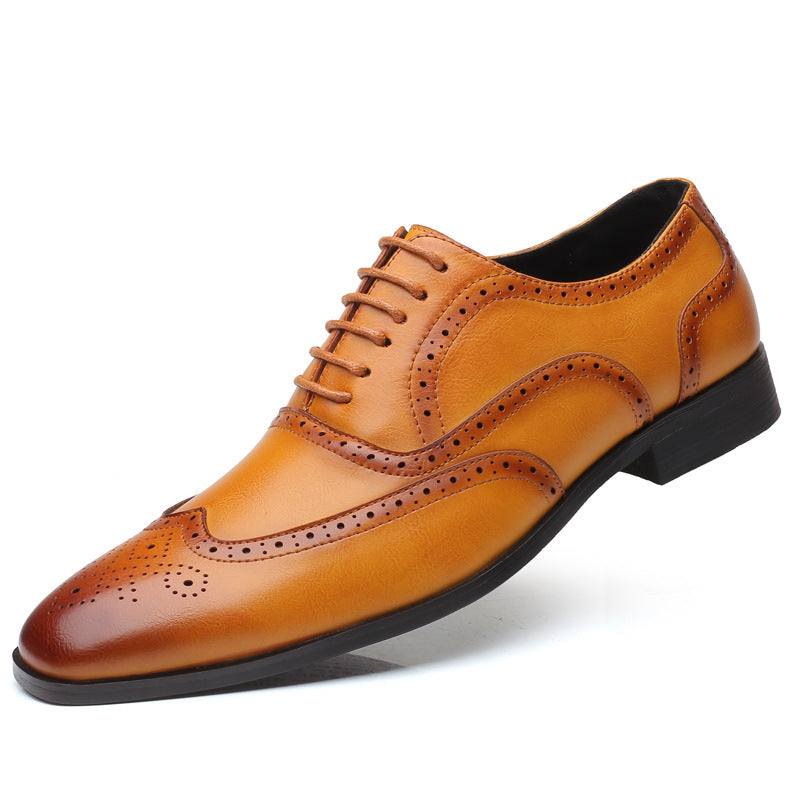 British block carved business leather shoes Yellow 0 - Tophatter Daily Deals