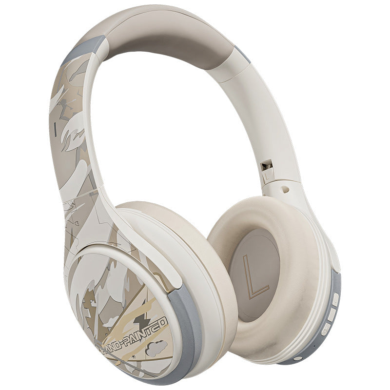 Bluetooth Headphone Head-mounted Active Noise Reduction E-sports Games Computer Ultra-long Life Battery Beige 0 - Tophatter Daily Deals