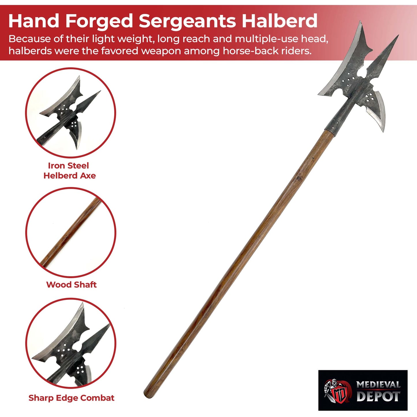 18th Century Medieval Hand Forged Sergeants Halberd historical period - Tophatter Daily Deals