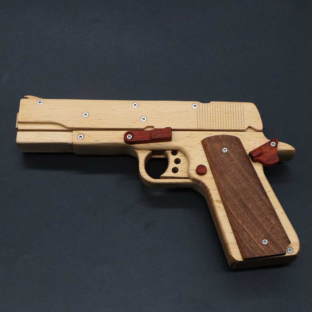 Assembled M1911 Wooden Replica Rubber Band Gun - Tophatter Daily Deals