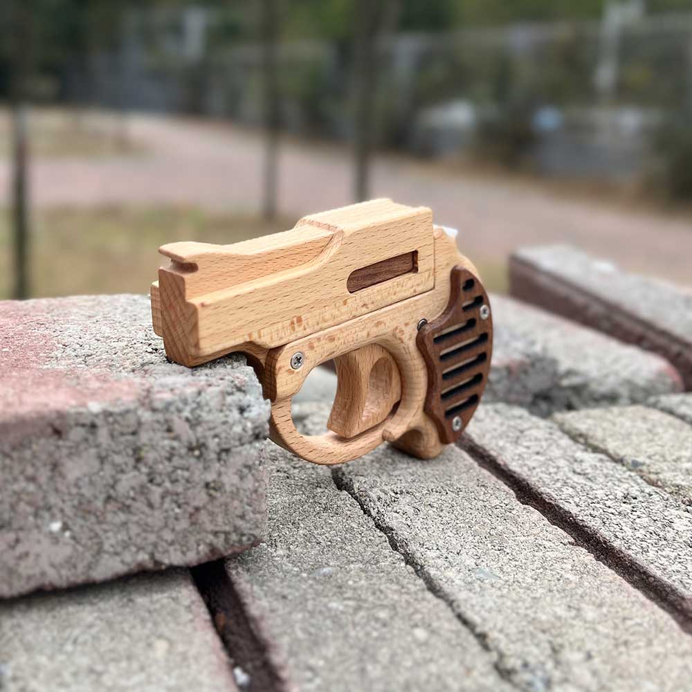 Mini Revolver Assembled Solid Wood Rubber Band Gun - Tophatter Daily Deals