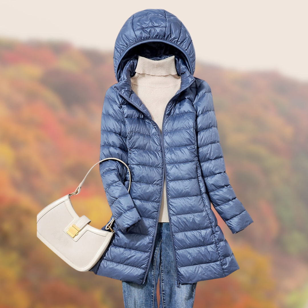 Waterproof Women’s Puffer Coat - Mid Thigh, Lightweight Blue - Tophatter Daily Deals