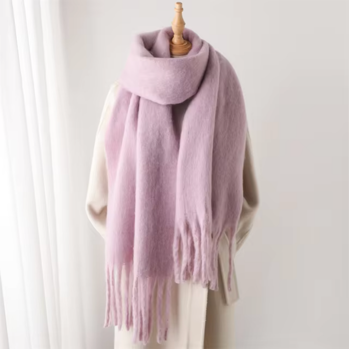 Warm Cozy Womens Winter Scarf - Blanket Fringe Plush lavender One Size - Tophatter Daily Deals