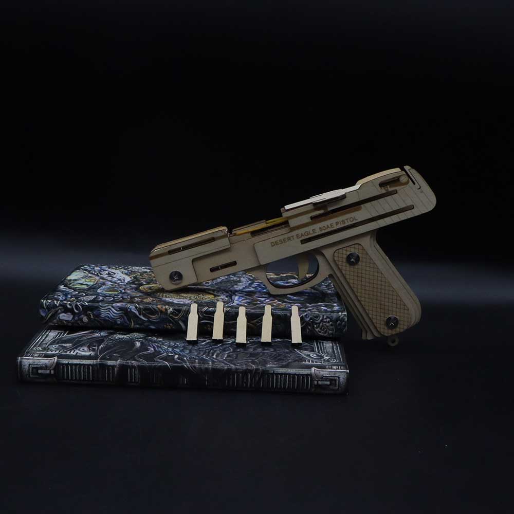 Assembled Wooden Rubber Band Gun Pistol Model Kit With Wooden bullets - Tophatter Daily Deals