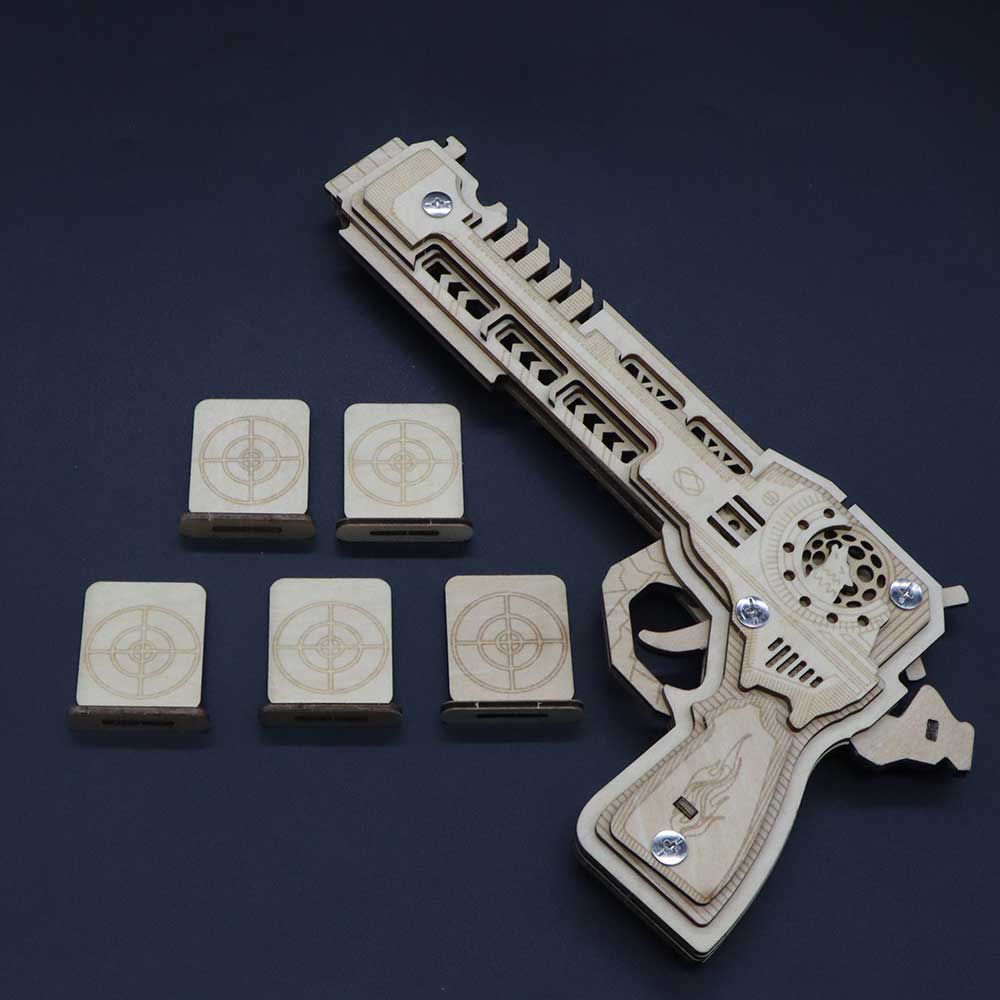 3D Gun Puzzle Wooden Rubber Band Gun Model Kit - Tophatter Daily Deals