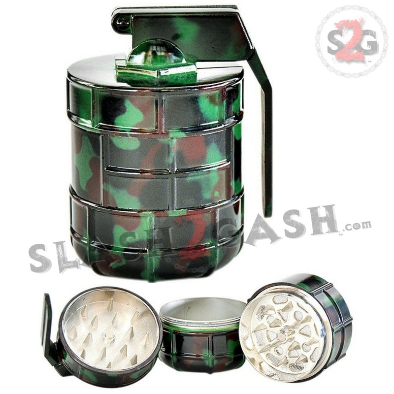 Camo Hand Grenade Tobacco Herb Grinder - 3 piece w/ Pin Handle German Smoking Accessories - Tophatter Daily Deals