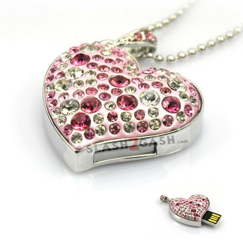Crystal Heart LOVE Necklace USB Flash Drive 2.0 Pendant Charm 16gb USB Flash Drive - Tophatter Daily Deals