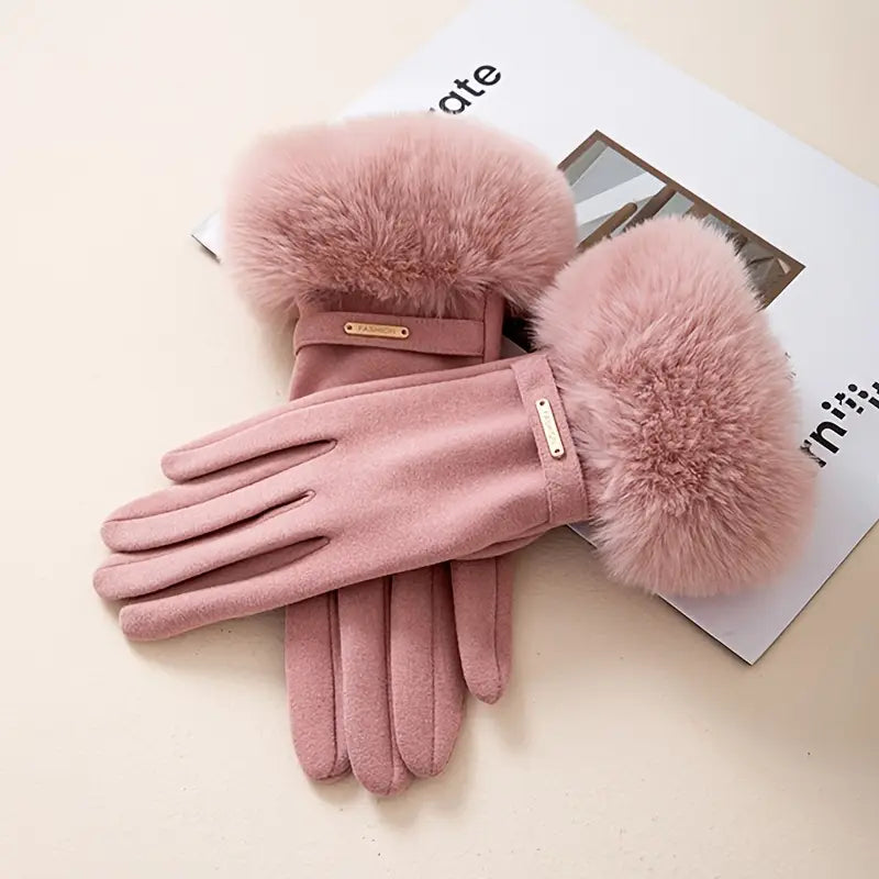 Insulating Women's Gloves - Fur Cuff, Suede, For Commuting - Tophatter Daily Deals