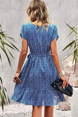 Belted Round Neck Petal Sleeve Mini Dress Casual Dresses - Tophatter Daily Deals