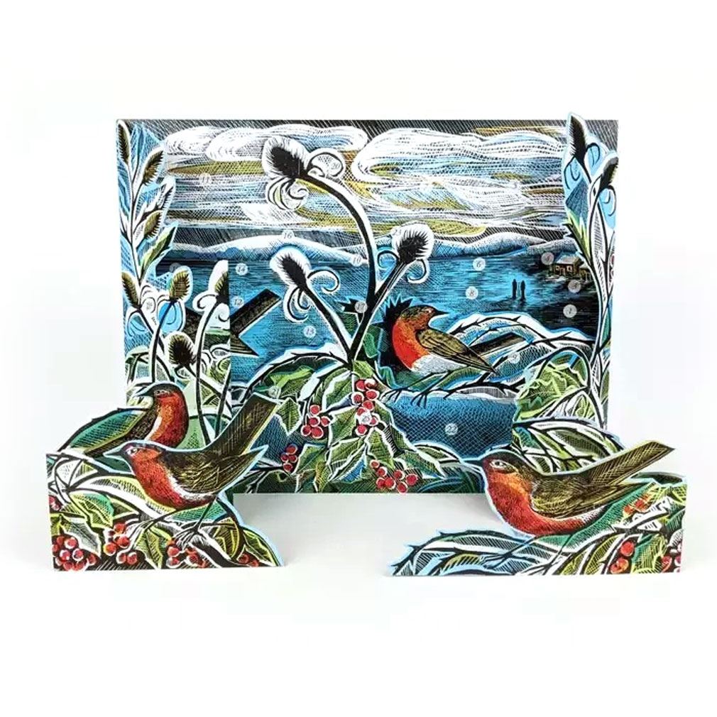 Midwinter Robins Pop-up 3D Advent Calendar | Bird Christmas Calendar - 40x30cm Advent Calendar - Tophatter Daily Deals