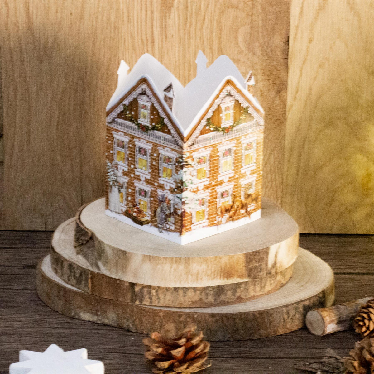 Deluxe Mini Advent Calendar Christmas Card - Nostalgic House Tealight Lantern - Brown House Advent Calendar - Tophatter Daily Deals