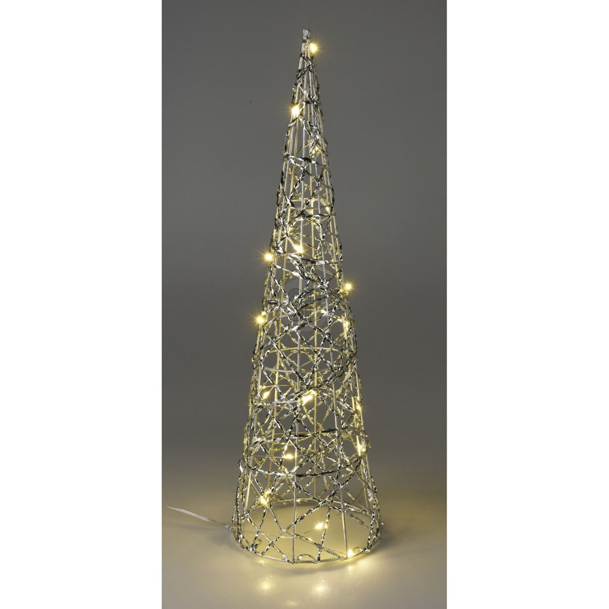 Silver Cone LED Christmas Tree | Warm White Pre-lit Light-Up Tree Cone - 40cm LED Light - Tophatter Daily Deals