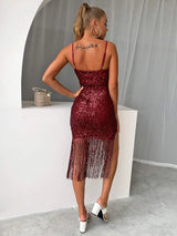 Sequin Fringe Spaghetti Strap Dress Cocktail Dresses - Tophatter Daily Deals