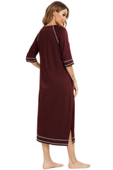 Zip Up Slit Round Neck Night Dress with Pockets Sleep Dresses - Tophatter Daily Deals
