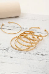 Gold 7pcs Textured Open Alloy Bangle Set Bracelets - Tophatter Daily Deals