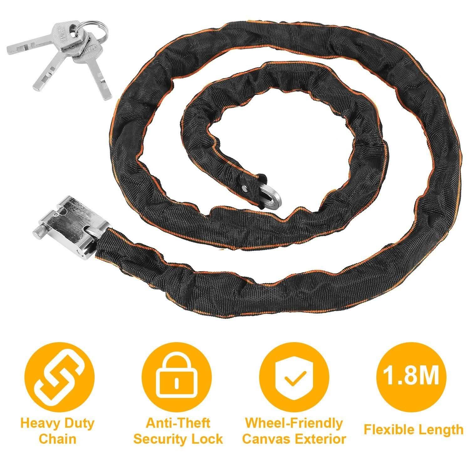 1.8m Bike Chain Lock with 3 Keys Heavy Duty Security Lock Outdoor Recreation - Tophatter Daily Deals