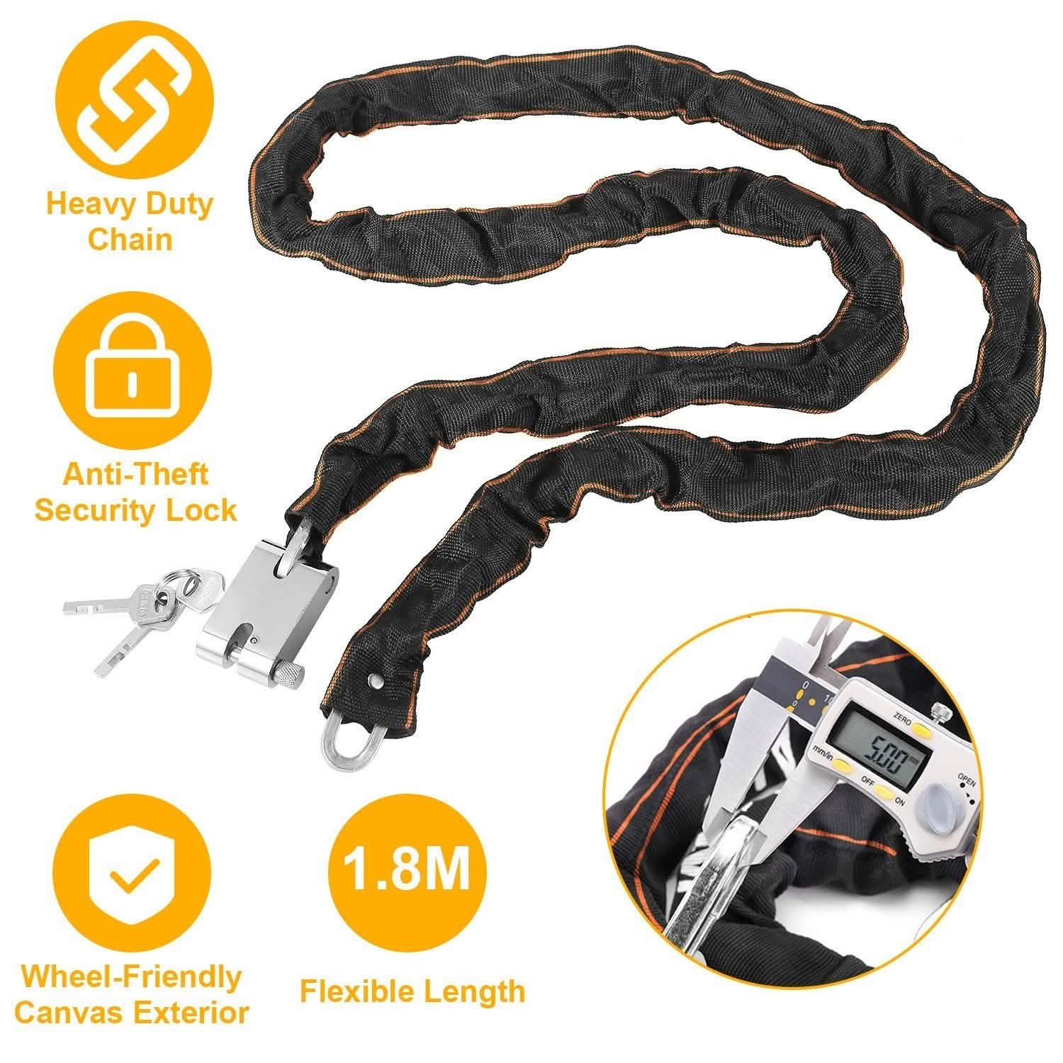 1.8m Bike Chain Lock with 3 Keys Heavy Duty Security Lock Outdoor Recreation - Tophatter Daily Deals