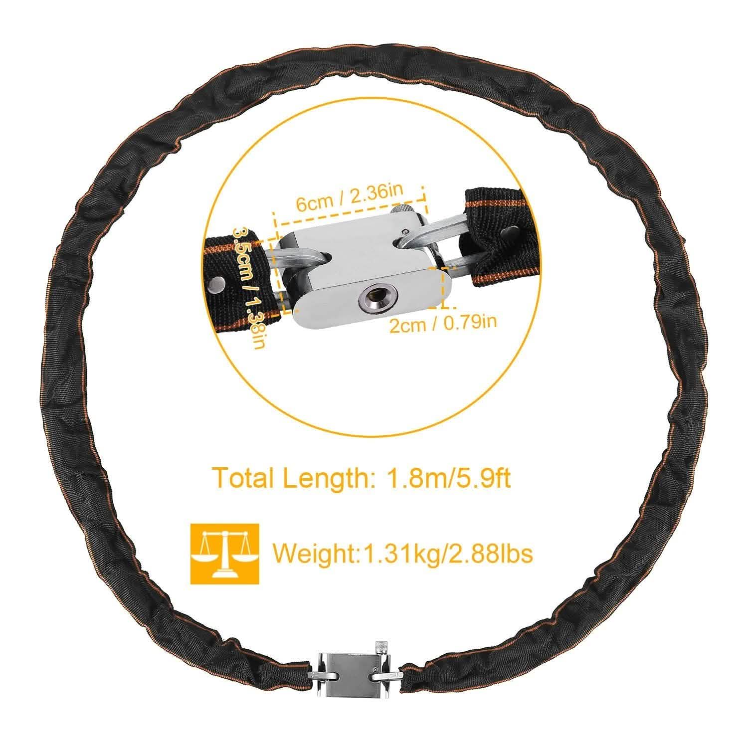 1.8m Bike Chain Lock with 3 Keys Heavy Duty Security Lock Outdoor Recreation - Tophatter Daily Deals