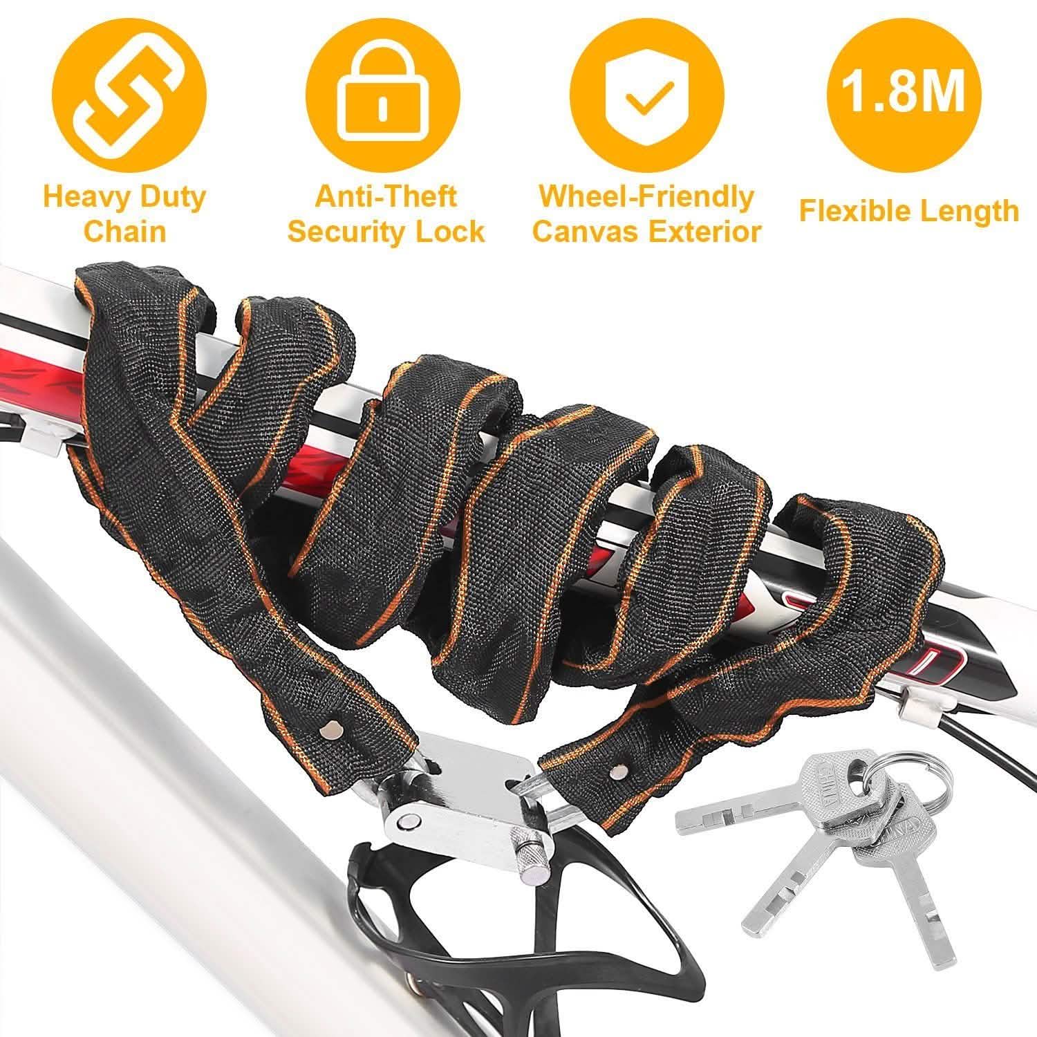 1.8m Bike Chain Lock with 3 Keys Heavy Duty Security Lock Outdoor Recreation - Tophatter Daily Deals