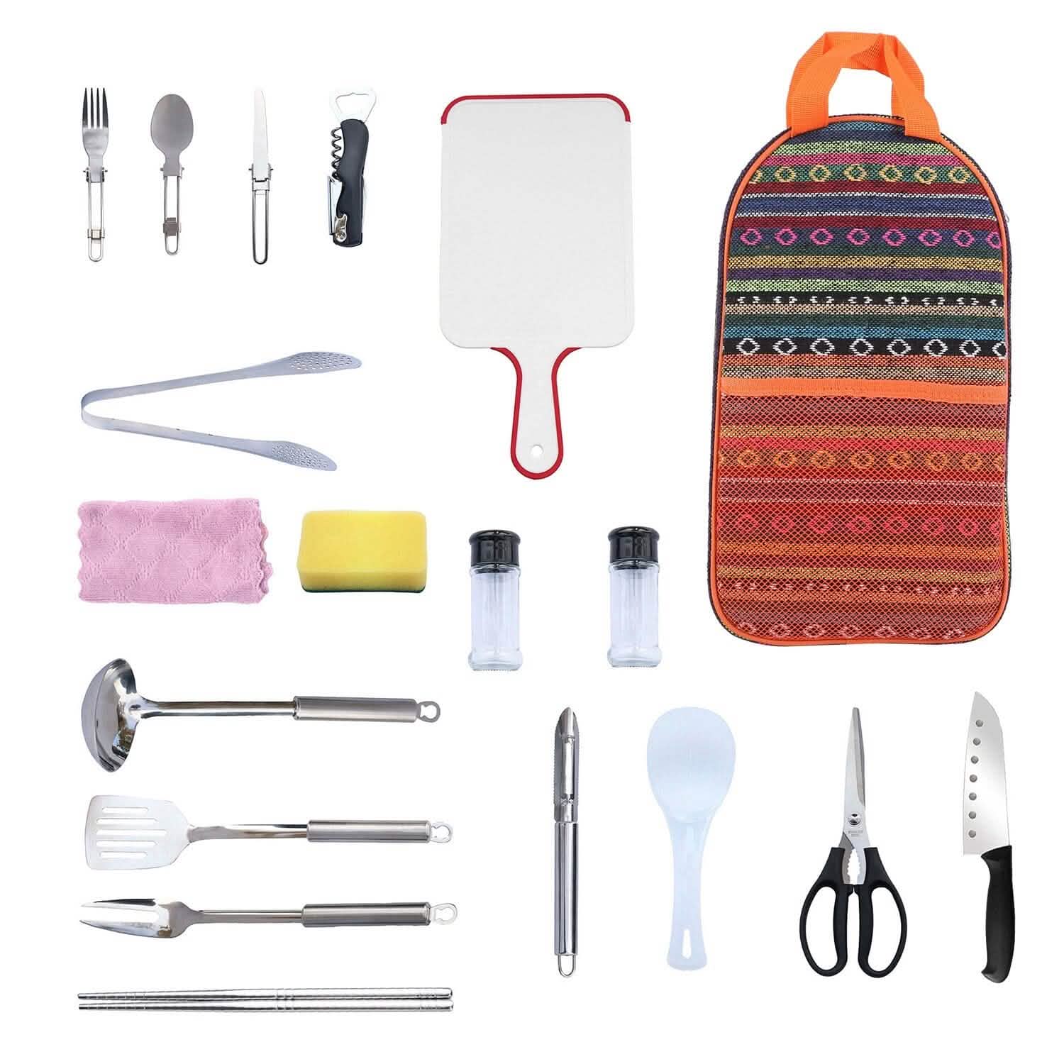19-Piece: Camping Cooking Utensil Kit Portable Picnic Cookware Outdoor Recreation - Tophatter Daily Deals