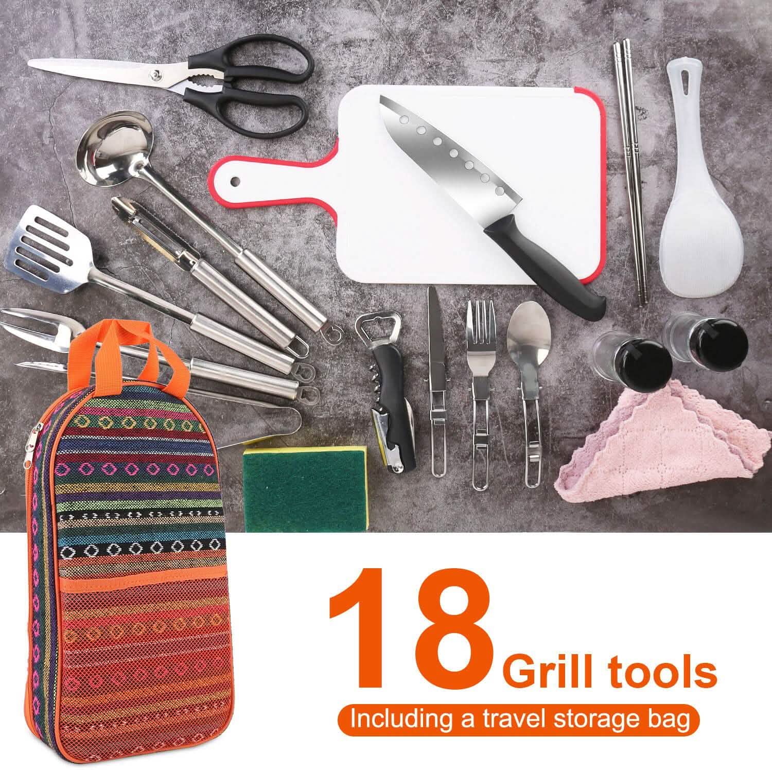 19-Piece: Camping Cooking Utensil Kit Portable Picnic Cookware Outdoor Recreation - Tophatter Daily Deals