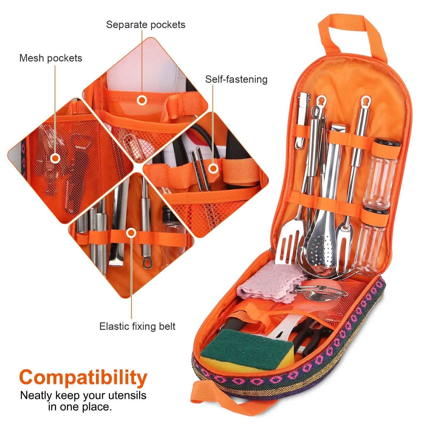 19-Piece: Camping Cooking Utensil Kit Portable Picnic Cookware Outdoor Recreation - Tophatter Daily Deals
