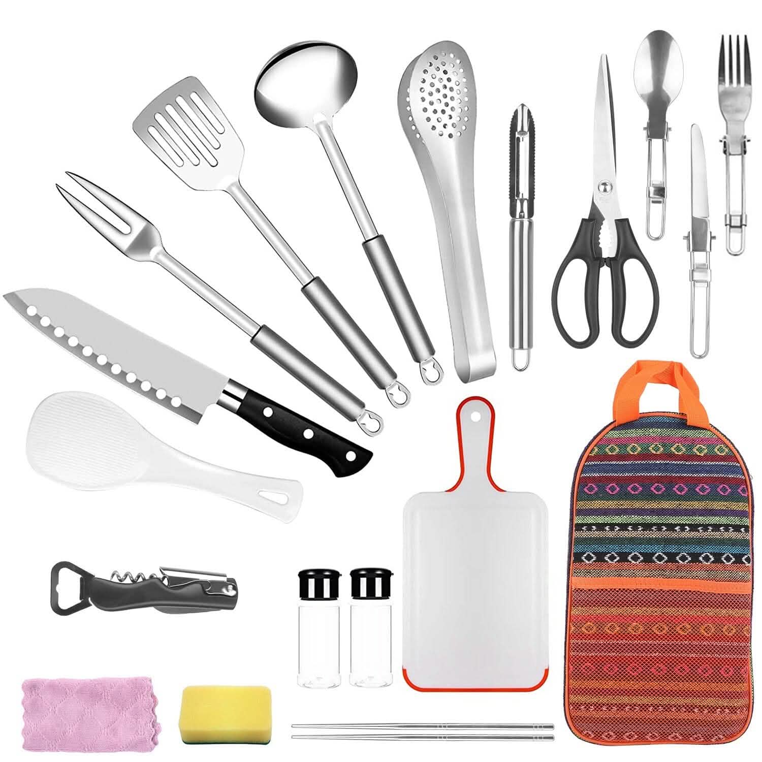 19-Piece: Camping Cooking Utensil Kit Portable Picnic Cookware Outdoor Recreation - Tophatter Daily Deals