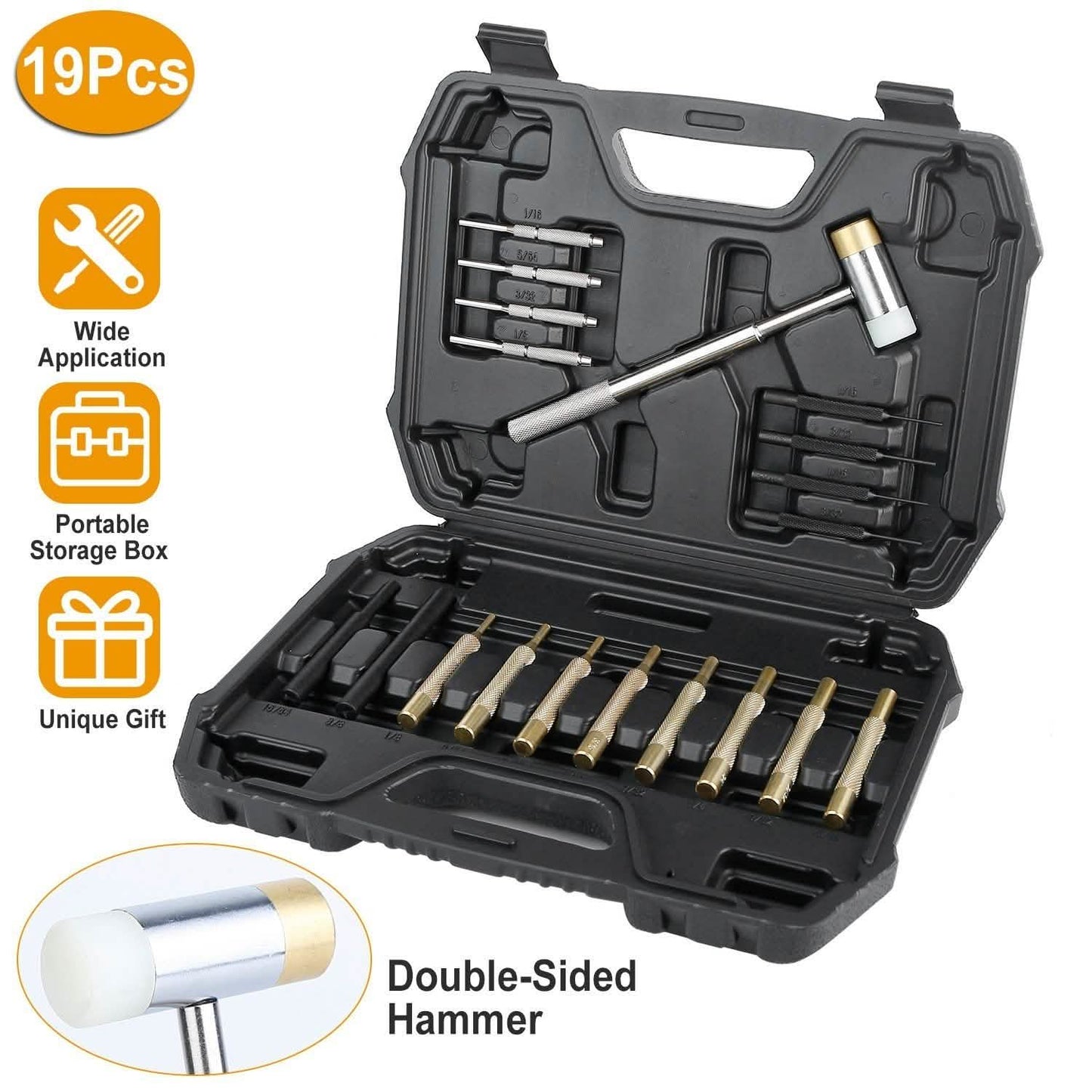 19-Piece: Hammer Punch Set Drift Pin Punch Kit with Portable Storage Box Everything Else - Tophatter Daily Deals