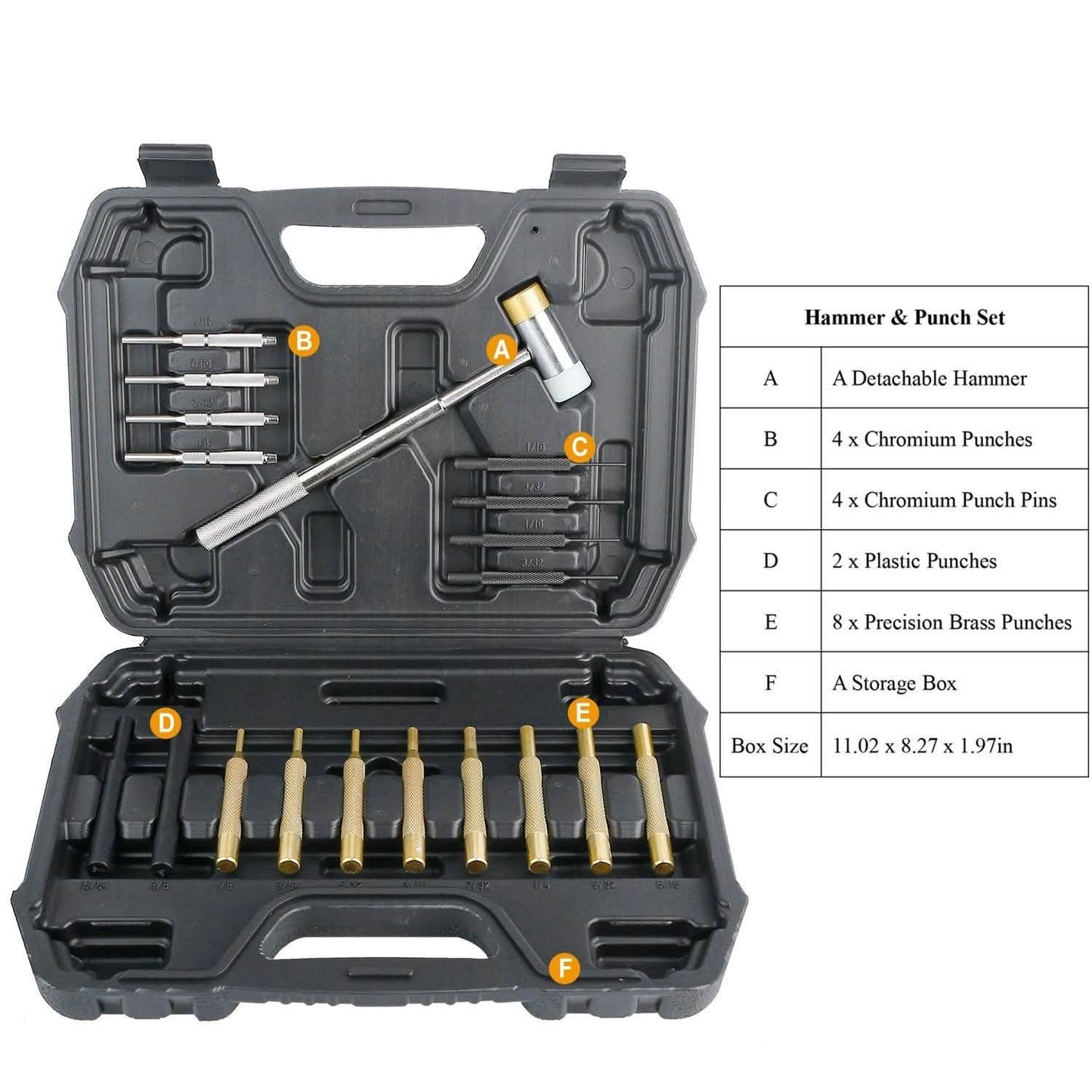 19-Piece: Hammer Punch Set Drift Pin Punch Kit with Portable Storage Box Everything Else - Tophatter Daily Deals
