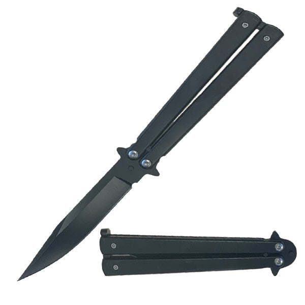 5" Closed Black Stainless Steel Sandblast Butterfly Knife Collectible Weapons - Tophatter Daily Deals