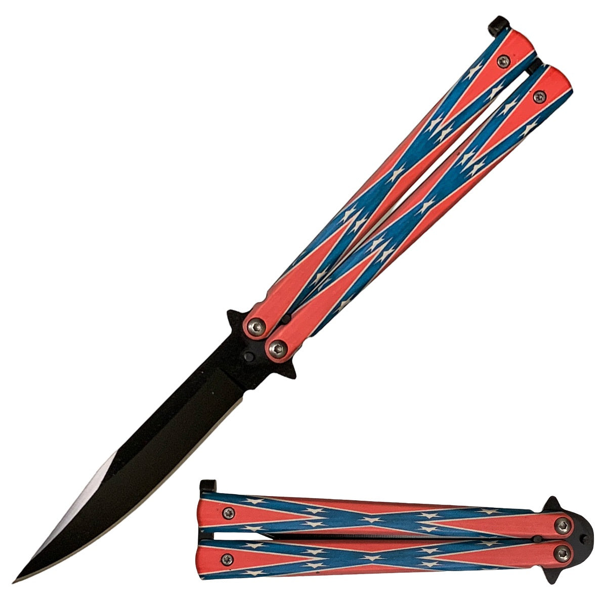 5" Closed Stainless Steel Butterfly Knife - Confederate Flag - TOPHATTER'S ARMORY DEALS Collectible Weapons - Tophatter Daily Deals