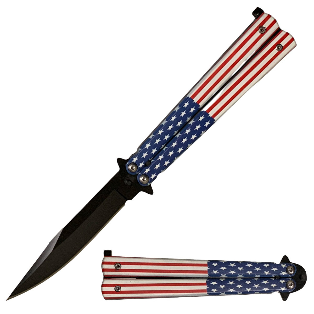 5" Closed Stainless Steel Butterfly Knife - American Flag - TOPHATTER'S ARMORY DEALS Collectible Weapons - Tophatter Daily Deals
