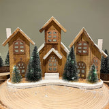 Rustic Wooden LED Christmas Village Scene | Light-Up Christmas Houses - 38x27cm Ornament - Tophatter Daily Deals